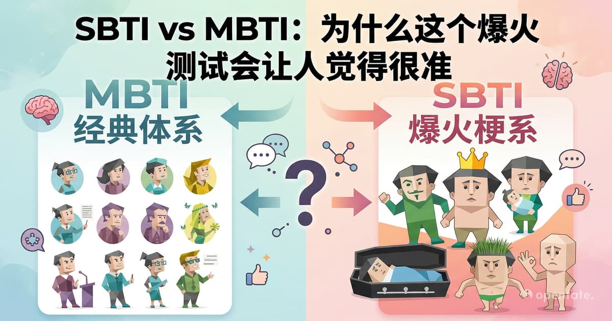 SBTI と MBTI の違いを比較するコンセプトビジュアル