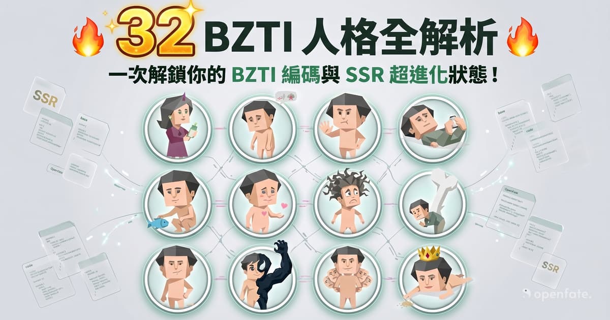 BZTI 성격 유형 32가지를 보여 주는 개요 이미지